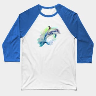 Watercolor Dolphin Jumping out of Water Baseball T-Shirt